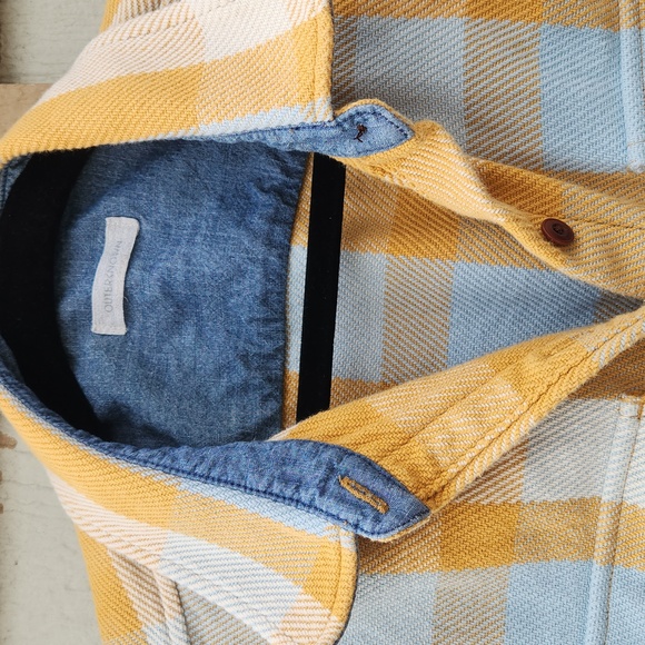 Outerknown Sky High Desert Plaid Yellow Blue Medium Large Shirt Blanket Jacket - Picture 4 of 8